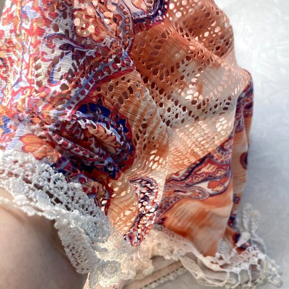 Paisley Fairy Y2K Top Women L Artsy Lace Fringe Hem Openwork Orange Purple Boho - Picture 5 of 12